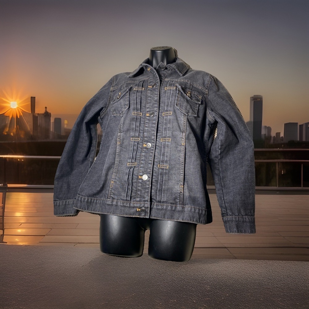 Chico's Platinum Women's Denim Jean Jacket Charcoal‎ Color Size 1 Medium